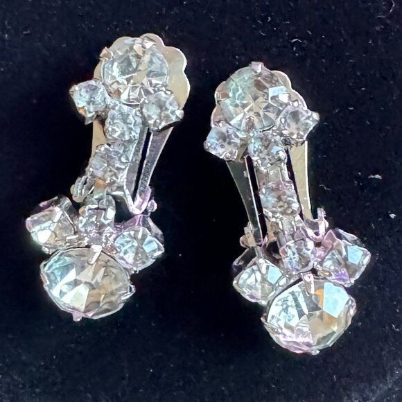 Dangle Clip on Rhinestone Earrings - Picture 1 of 2